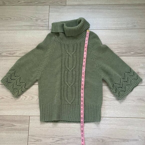 FENN WRIGHT MANSON Green CHUNKY CABLE COWL NECK WOOL BLEND SWEATER-MED. - Picture 4 of 7